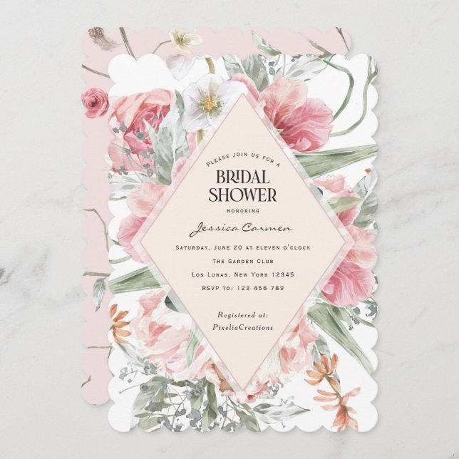 Watercolor flower modern spring garden trendy show invitation (Front/Back)