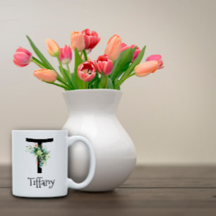 Watercolor flower monogram retirement coffee mug