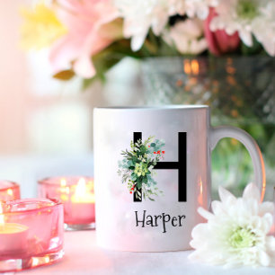 Watercolor flower monogram retirement coffee mug