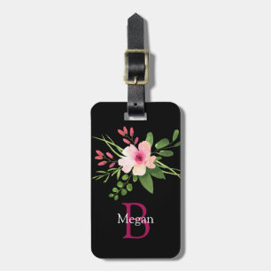 Watercolor Flower, Name & Monogram, Info Luggage Tag