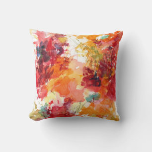 Watercolor Flower Painting Red Orange Floral Cushion