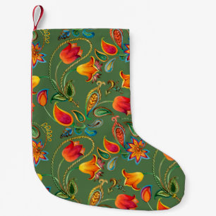 Watercolor flower paisley pattern small christmas stocking