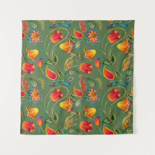 Watercolor flower paisley pattern tapestry