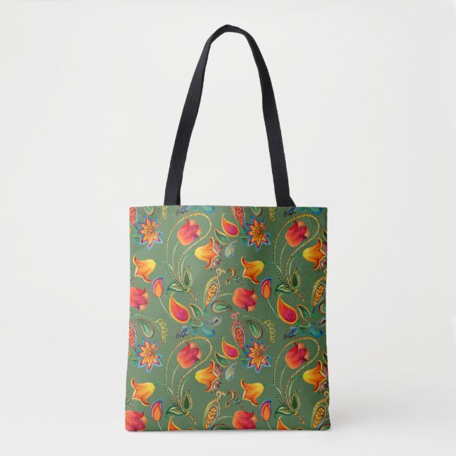 Watercolor flower paisley pattern tote bag (Front)
