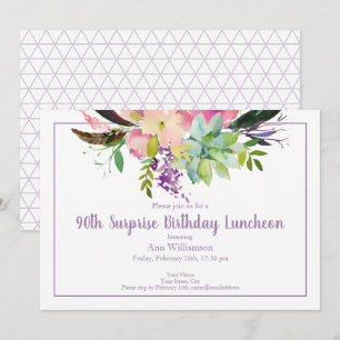 Watercolor Flower Pattern 90th Surprise Birthday Invitation