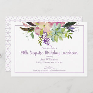 Watercolor Flower Pattern 90th Surprise Birthday Invitation