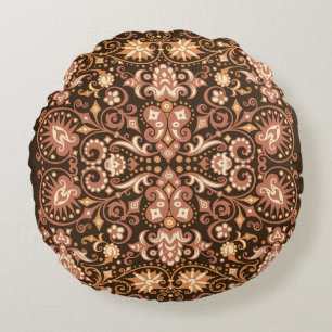 watercolor flower pattern black background round cushion