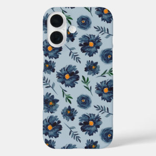 Watercolor Flower Pattern - Classic Blue - Indigo iPhone 16 Case
