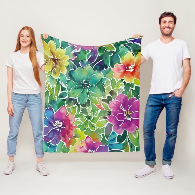 Watercolor Flower Pattern Fleece Blanket (In Situ)