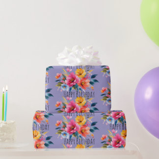 Watercolor Flower Pattern | Modern Bright Floral   Wrapping Paper