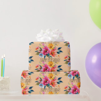 Watercolor Flower Pattern | Modern Bright Floral   Wrapping Paper