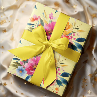 Watercolor Flower Pattern | Modern Bright Floral  Wrapping Paper