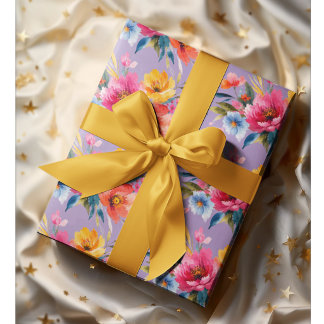 Watercolor Flower Pattern | Modern Bright Floral  Wrapping Paper