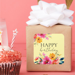 Watercolor Flower Pattern Modern Floral Square Sticker