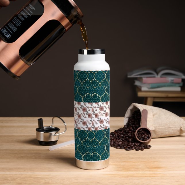 Watercolor Flower Pattern Water Bottle (Coffee)