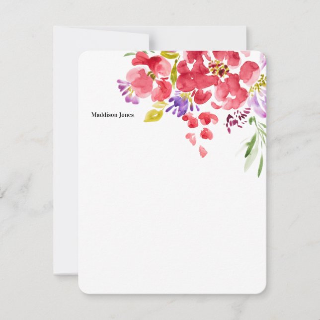 Watercolor flower personalised note card (Front)