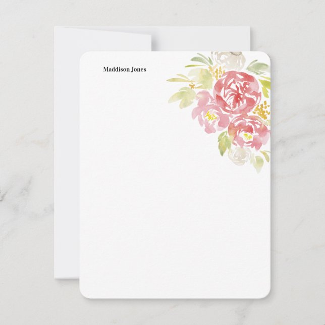 Watercolor flower personalised note card (Front)