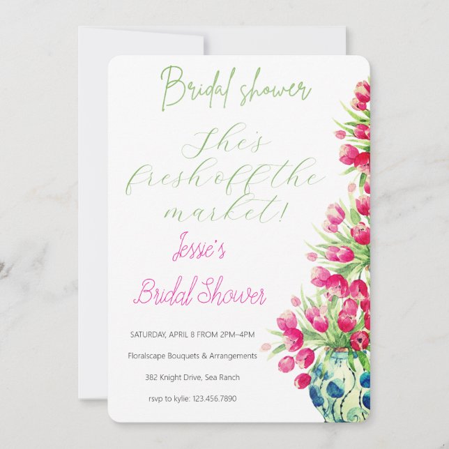 Watercolor Flower Pot Bridal Shower Garden Party Invitation (Front)