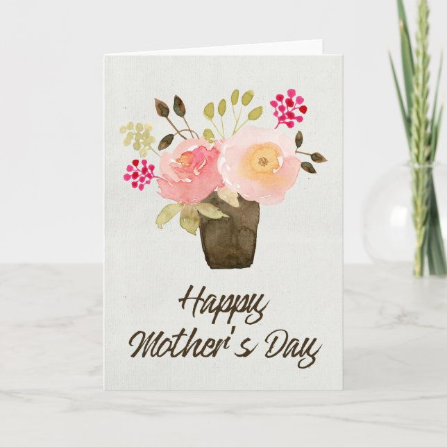 Watercolor Flower Pot - Happy Mother's Day Card (Front)