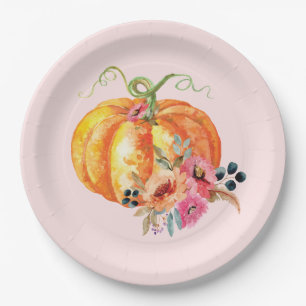 Watercolor Flower Pumpkin Plate