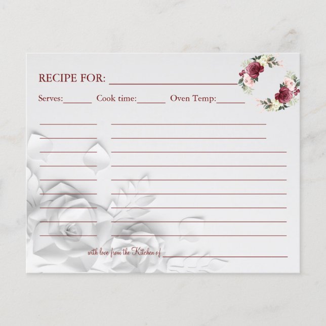Watercolor Flower Recipe card (Front)