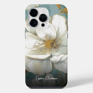 Watercolor Flower Roses with Your Monogram iPhone 14 Pro Max Case