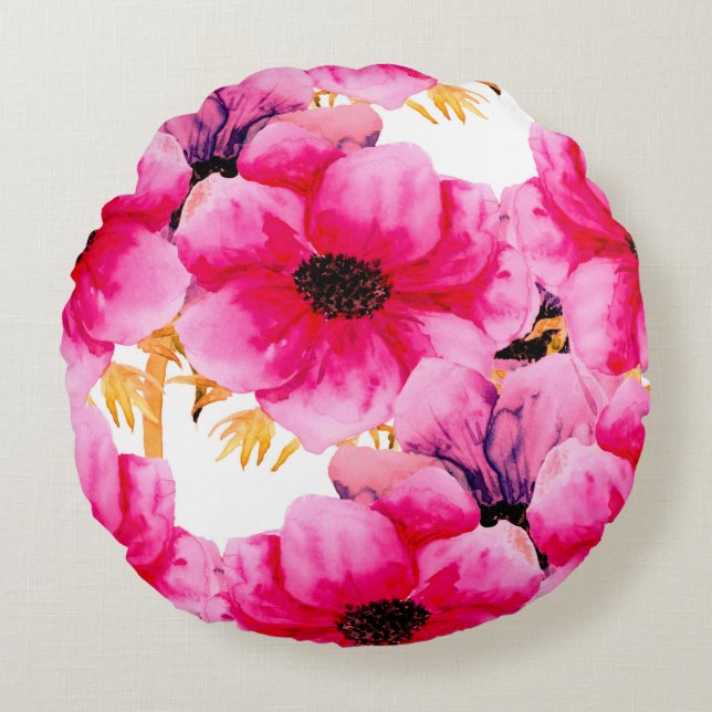 Watercolor flower seamless pattern background,beau round cushion (Front)
