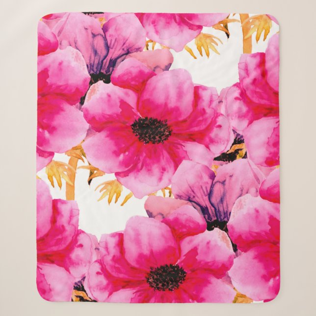 Watercolor flower seamless pattern background,beau sherpa blanket (Front)