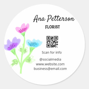 Watercolor flower shop business add name florist q classic round sticker