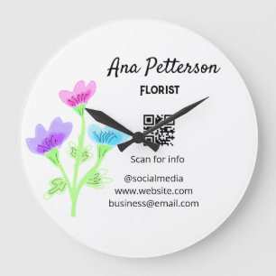 Watercolor flower shop business add name florist q large clock