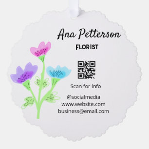 Watercolor flower shop business add name florist q tree decoration card