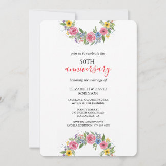 watercolor flower unique 50th anniversary wedding invitation