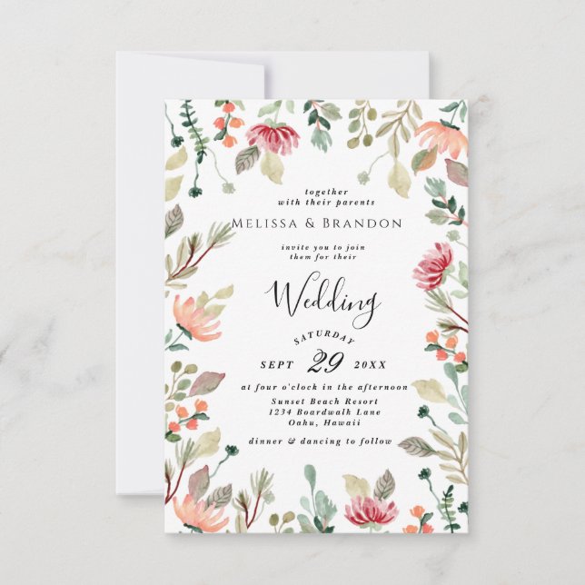 Watercolor Flower Wedding Invitation (Front)