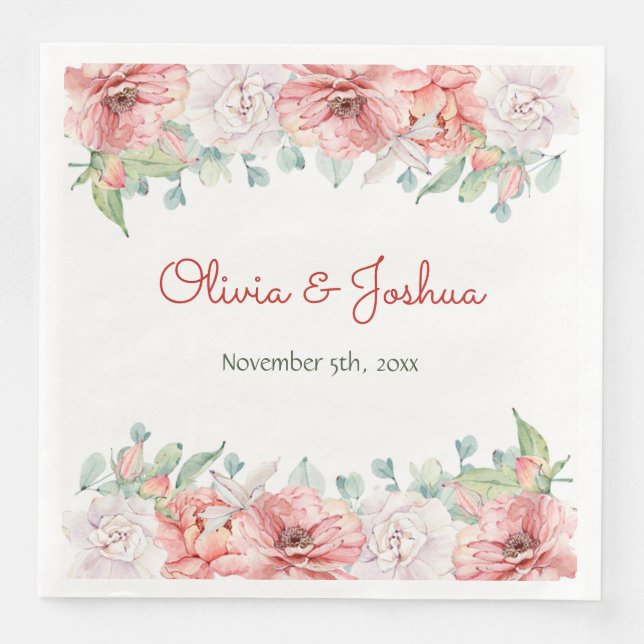 Watercolor Flower Wedding Napkins (Front)