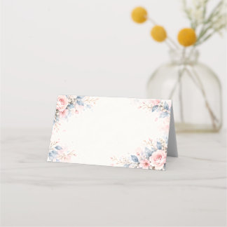 Watercolor Flower Wedding Place Card Folded Dusty 