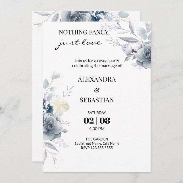 Watercolor Flower Wedding Reception Invitation (Front/Back)