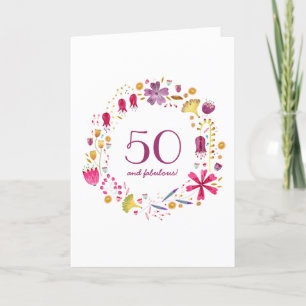 Watercolor Flower Wreath 50th Birthday Card
