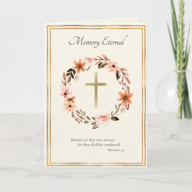Watercolor Flower Wreath Orthodox Sympathy Card (Front)