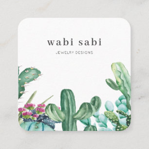 Watercolor Flowering Cactus Social Media Square Bu Square Business Card
