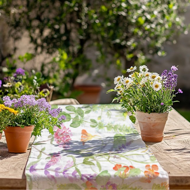 Watercolor Flowering Herb Short Table Runner (Creator Uploaded)