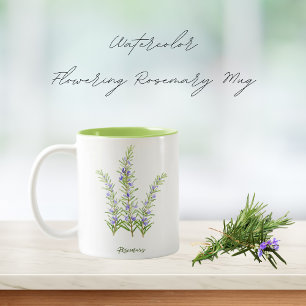Watercolor Flowering Rosemary Herb Two-Tone Coffee Mug