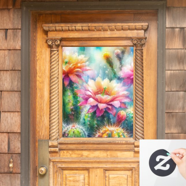Watercolor Flowering Succulent Cacti (Home Door)
