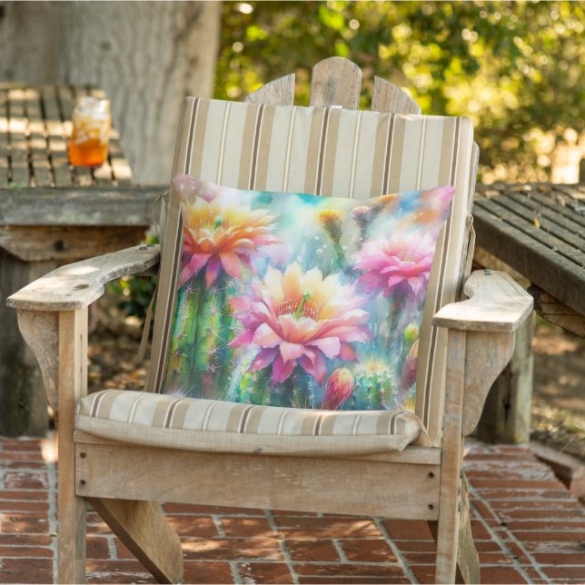 Watercolor Flowering Succulent Cacti Cushion (Chair)