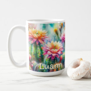 Watercolor Flowering Succulent Cacti Personalised Coffee Mug