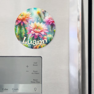 Watercolor Flowering Succulent Cacti Personalised Magnet