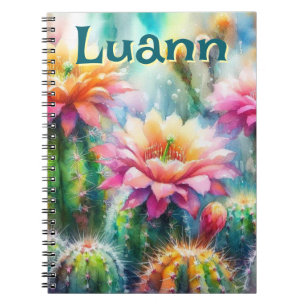 Watercolor Flowering Succulent Cacti Personalised Notebook