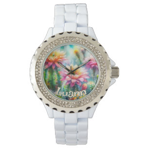 Watercolor Flowering Succulent Cacti Personalized Watch