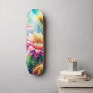 Watercolor Flowering Succulent Cacti Skateboard