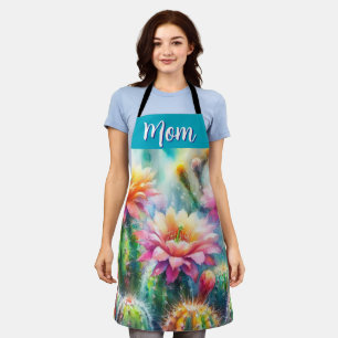 Watercolor Flowering Succulent Cactus Cacti Plants Apron
