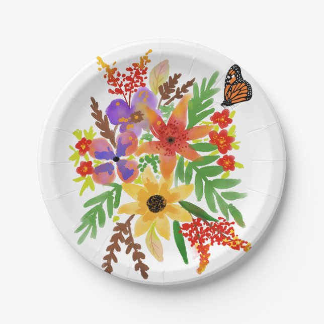 Watercolor Flowers 02 Custom Paper Plates 7" (Front)